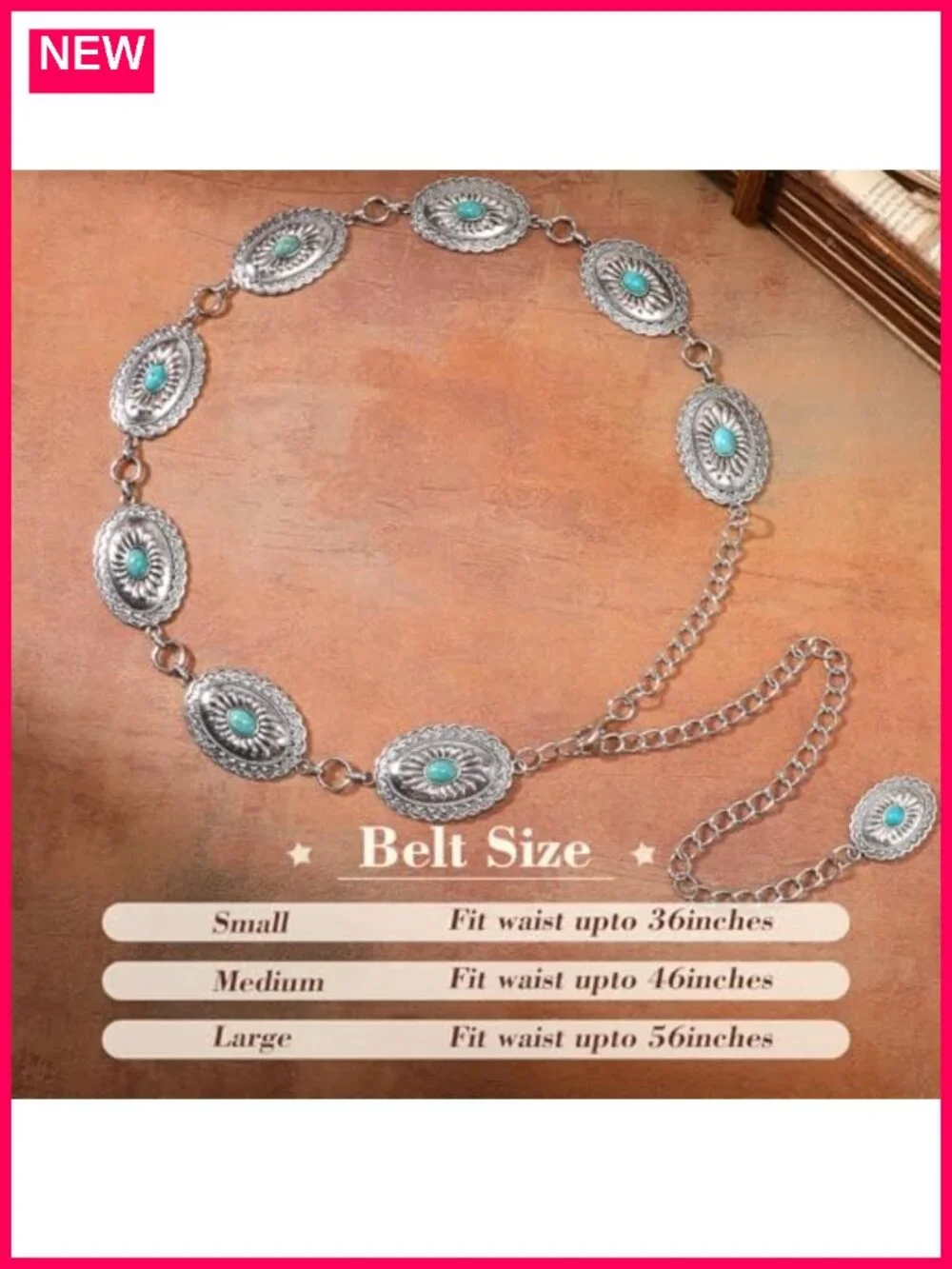 Women Boho Chain Belt Western Cowgirl Waist Links Metal Concho Belt Adjustable